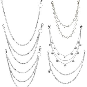 โซ่คาดเอวหลายชั้น ดีไซน์รูปหัวใจผีเสื้อ โลหะผสมสังกะสี แฟชั่นฮิปฮอปสำหรับทุกเพศ สวมใส่ได้ทุกวัน แบบวงแหวนคู่ - Product Image 1