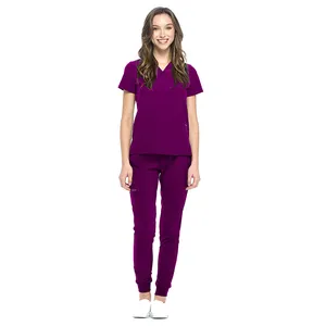 OEM Designs Egg Plant Tecido Enfermeira Tops Conjuntos Mulheres Hospital Enfermeira Jogger Scrub Uniformes Conjuntos