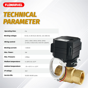 Vanne à boisseau sphérique Flomarvel FH-S FH-MO IP67 DN25 1 pouce avec commande manuelle et indicateur, en laiton SS304, UPVC, 12V 24V 110V 120V 220V, normalement fermée - Product Image 6