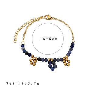 Ensemble collier et bracelet en pierre de sodalite, pendentif fleur en acier inoxydable, chaîne de clavicule minimaliste de luxe, bijoux en gros - Product Image 2
