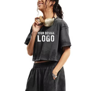 Summer Casual 305G Solid Color Yoga Sport Crop Women's Top Fashion Casual Street Mud Dyed Short Loose Sport <b>Lady</b> <b>T</b> <b>Shirts</b> - Product Image 3