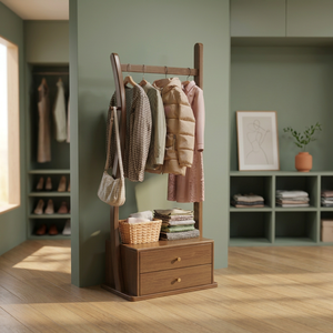 Modern Solid Wood <b>Coat</b> Rack <b>with</b> <b>Hooks</b> and <b>Shelves</b> Freestanding Multifunctional Storage for Bedroom Living Room Furniture - Product Image 3