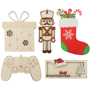 Ornement de Noël en bois découpé <span class=keywords><strong>au</strong></span> laser sur mesure, écologique, style art populaire, pour chaussette de Noël, décorations de Noël XAMS - Product Image 2
