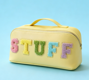 Trousse de Maquillage Suspendue en PU Grande Capacité de Haute Qualité avec Fermeture Éclair pour Sac de Voyage, Organisateur Portable pour Coussin, Style Preppy en Chenille avec Lettres pour Femme - Product Image 3