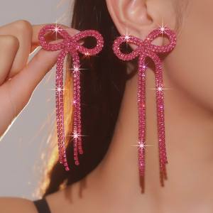 Moda nuevo lujo brillante blanco diamantes de imitación Cristal Arco Largo borla pendientes fiesta novia vestido dulce borla pendientes - Product Image 2