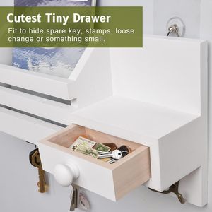 <span class=keywords><strong>Porta</strong></span> <span class=keywords><strong>Llaves</strong></span> y Correo para <span class=keywords><strong>Pared</strong></span>, Organizador de Correo con 6 Ganchos y Cajón de Almacenamiento, Fácil Instalación - Product Image 4