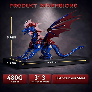 Modèle de dragon mécanique 3D steampunk en métal - <span class=keywords><strong>Puzzle</strong></span> pterosaure en acier inoxydable à monter soi-même pour adultes - Kit de plus de 300 pièces avec articulations mobiles - Product Image 2