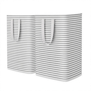 2 Pack Striped Plastic <b>Tall</b> Collapsible Rectangle Laundry Hampers with Long Handles for Bedroom and Bathroom Clothes <b>Storage</b> - Product Image 2