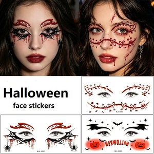 Autocollants pour les yeux de citrouille d'Halloween, autocollants pour eyeliner, autocollants de tatouage temporaire motif toile d'araignée, crâne, chauve-souris, autocollants de maquillage pour le visage et les yeux - Product Image 1