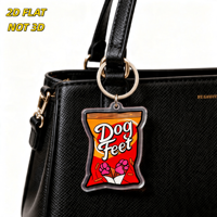 Pendentif acrylique amusant en forme de paquet de chips factices avec pattes roses, idéal pour clés, sacs, sacs à dos, cadeau pour les amoureux des chiens et les fans de mèmes