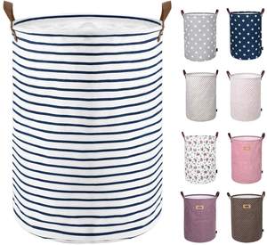 Foldable Large Laundry Basket Collapsible Drawstring Clothes Hamper Storage with Leather Handle