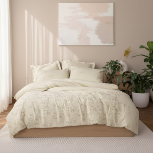 Cotton Box Linen Double Duvet Cover <b>Set</b> with Plant Pattern for Home Use - Product Image 3
