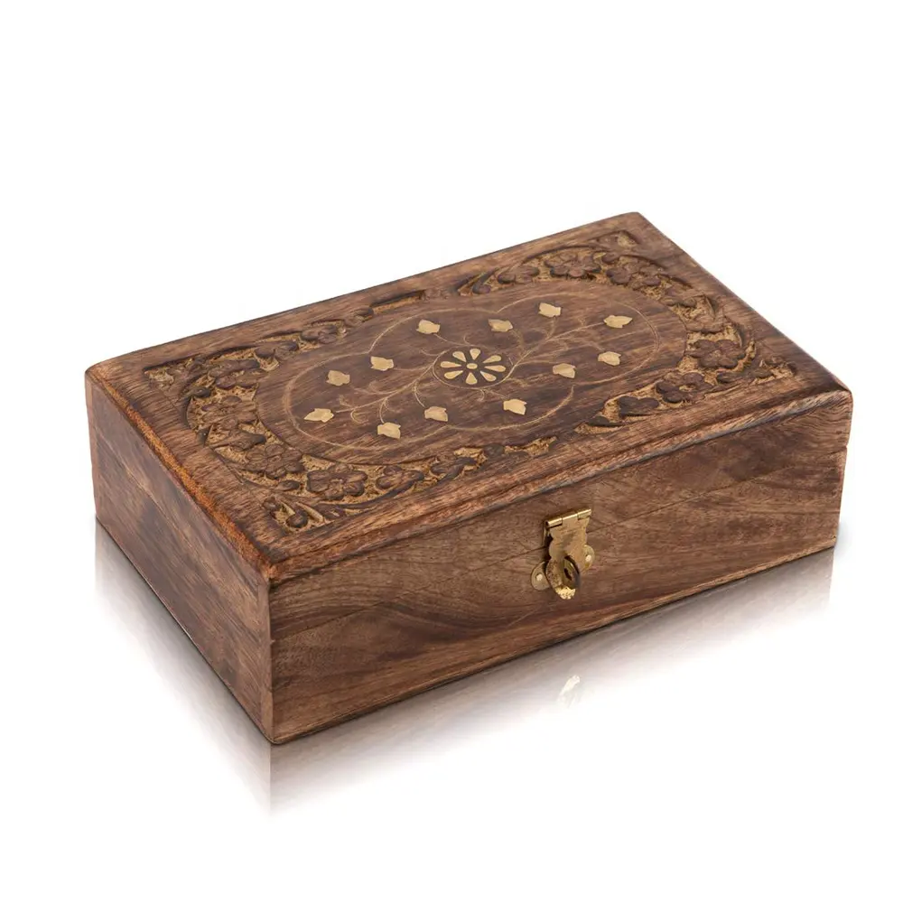 בעבודת יד דקורטיבי עץ תכשיטים עם מנעול & מפתח עץ תכשיט קופסא עם מכסה