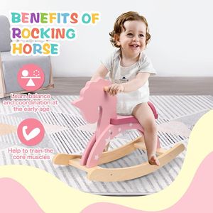 Jouet <span class=keywords><strong>cheval</strong></span> <span class=keywords><strong>à</strong></span> <span class=keywords><strong>bascule</strong></span> en bois rose pour enfants, cadeau d'anniversaire de noël, 2022 - Product Image 5