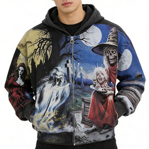Sweat à capuche unisexe imprimé numérique intégral effet vieilli 100% coton, motif anime graffiti <span class=keywords><strong>tapisserie</strong></span>, coupe oversize, avec logo personnalisé, fermeture éclair, style streetwear - Product Image 3