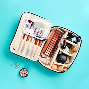 Grande trousse de maquillage avec compartiments - Grand organisateur, grande trousse à cosmétiques noire, énorme trousse de voyage avec poignée pour femmes - Product Image 6