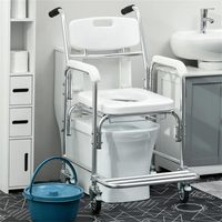 Fauteuil roulant de chevet 4 en 1 avec siège de douche, siège en PU, roulettes verrouillables, capacité de 265 lb, en aluminium, pour personnes âgées