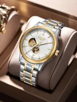 Montre automatique mécanique pour homme LONGLUX, élégante, de luxe, étanche, squelette, pour affaires, vente en gros, acier inoxydable, montre cadeau.