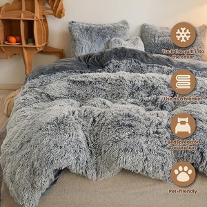 Shaggy <strong>Fluffy</strong> Faux Fur <strong>Duvet</strong> <strong>Cover</strong> Set Button Closure Velvety Bedding Set Comforter <strong>Cover</strong> with Pillowcase - Product Image 4