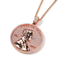 Pendentif Médaillon Abraham Lincoln Glacé avec Zircon 5A, Chaîne à Maillons Unisexe en Argent, Tendance, Meilleure Vente, Promotion, Pendentif Hip Hop Bling