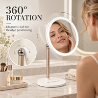 Nouvelle Arrivée Miroir de Maquillage LED de Bureau, Rotation à 360°, Luminosité Réglable, Miroir de Beauté Magnétique à Billes pour Chambre et Coiffeuse
