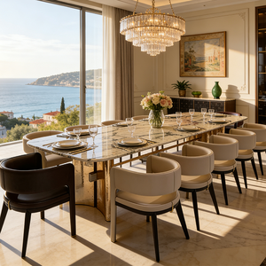 <span class=keywords><strong>Tavolo</strong></span> da Pranzo di Lusso Stile Italiano con Piano in Marmo Naturale e Base in Acciaio Inossidabile, Arredamento di Alta Gamma per Villa e Hotel - Product Image 5