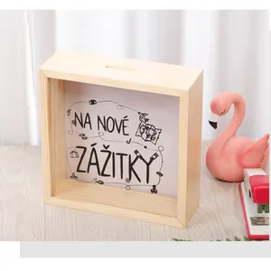 Adventure Fund White Shadow Box Frame Display Case Decorative Wooden Money Savings Bank Travel Fund Box Memory Box