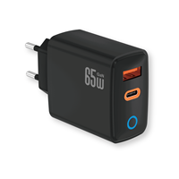 Cargador Rápido USB Tipo C PD de 65W con 2 Puertos, Enchufe EU/US, Cargador de Pared USB-C para Teléfono Móvil