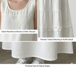 Vestido <span class=keywords><strong>Maxi</strong></span> para Mujer, Sin Mangas, con Volantes en Capas, Cuello Redondo, Vestido de Verano Informal, Holgado, Blanco, Largo, con Logotipo Personalizado OEM - Product Image 2