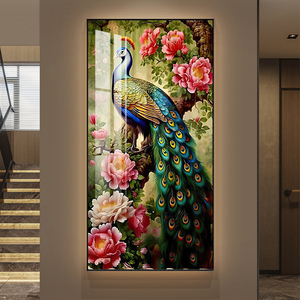 Pinturas en lienzo impresas de alta definición, flores de pavo real, pinturas de porcelana de cristal, murales LED, decoración del hogar de lujo, fábrica personalizada - Product Image 4