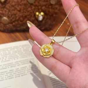 Tianmao Romantique <span class=keywords><strong>Rose</strong></span> Collier Pendentif Ensemble Frais Doux Vent <span class=keywords><strong>Audrey</strong></span> <span class=keywords><strong>Rose</strong></span> Plaqué Or Laiton Chaînes Zircon Conception À La Mode - Product Image 4