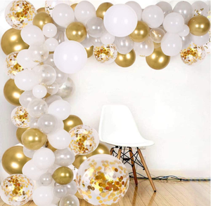 Emas & putih baby shower satu Pesta Ulang Tahun Balon metalik bunting pinggiran tirai rumbai Pom Pom Swirl topper kue dekorasi bendera - Product Image 2
