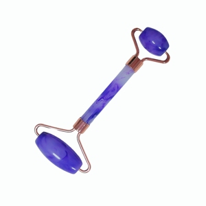 Durable Violet Resin Face Roller with Rose Gold Frame Dual-Sided Crystal <b>Massage</b> Roller for Skincare - Product Image 2