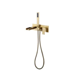 Factory Directly Supply Brushed Gold Brass Bathroom Shower Commercial Use Bath Shower Mixer Modern Style