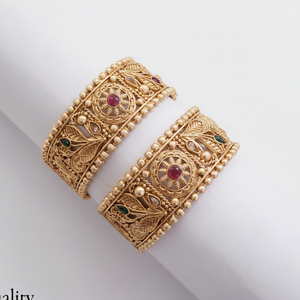 Gold Plated Pota Stone Openable Bangles Set for Women Traditional Ethnic Adjustable Fashion Jewelry for Wedding Festive Wear - Product Image 2