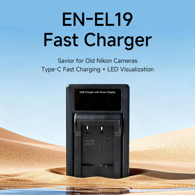 EN-EL19 Fast Charger for Nikon Cameras | Type-C Fast Charging with LED Display Battery Charger with Type-C & LED Indicator