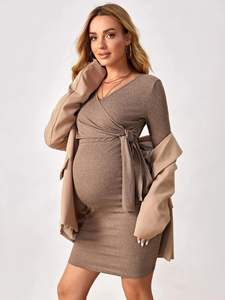 ชุดคลุมท้องผู้หญิงแบบสบายๆ ถักนิตติ้ง ผูกโบว์ด้านข้าง ทรงเข้ารูป ชุดเดรสคลุมท้องสำหรับกลางคืน - Product Image 6