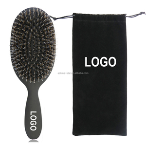 Personnalisé privé logo noir ovale 2 nylon mix naturel sanglier poils extension cheveux brosse avec sac de velours pour perruque de cheveux - Product Image 1
