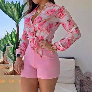 Ventes en gros de costumes pour femmes, chemises à manches longues décontractées et shorts, ensemble deux pièces - Product Image 5
