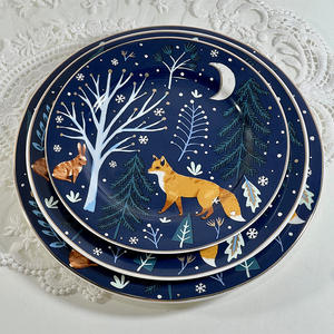 Assiettes à dîner vintage en céramique style conte de fées renard de forêt Dessert salade gâteau Snack - Product Image 1