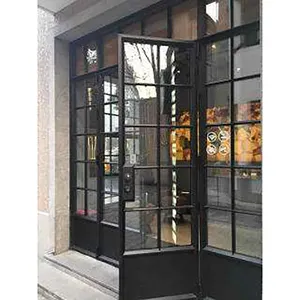 Decorative accordion french interior patio internal crittall style glass and iron doors