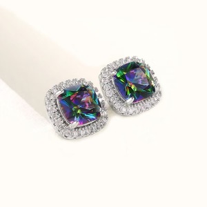 Women Colorful Stone <b>Stud</b> <b>Earrings</b> Minimal Fashion Jewelry - Product Image 5