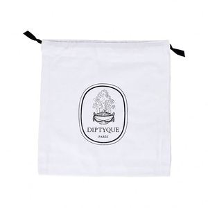 Sac à cordon en toile à motif imprimé personnalisé, écologique, couleur naturelle, anti-poussière, avec rubans noirs - Product Image 5