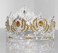 Gratis disesuaikan perak penuh berlian imitasi bulat Tiara kristal emas Ratu kontes disesuaikan pemenang mahkota
