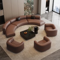 Ensemble de canapés modernes en cuir véritable pour hall d'hôtel avec table basse et table de négociation pour espaces commerciaux