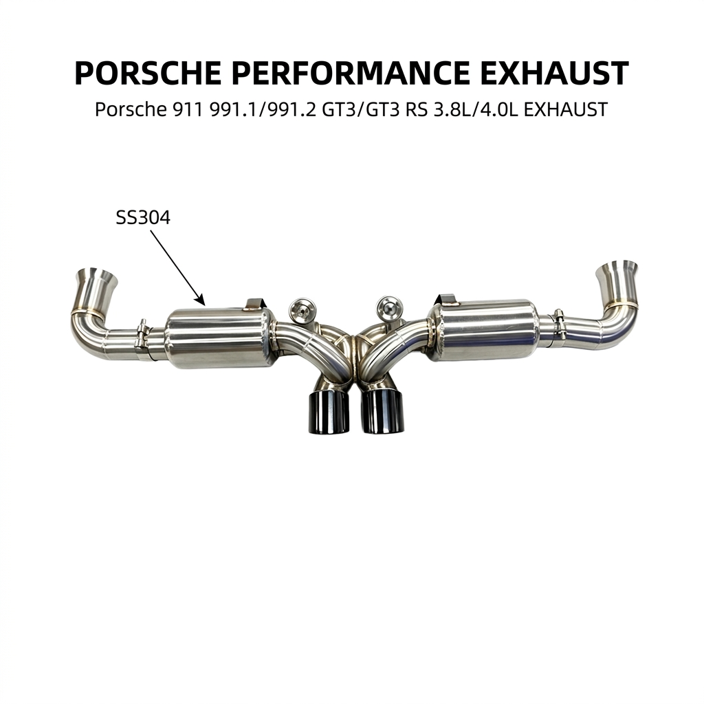 VantaFlow Racing SS304 Exhaust Pipes for Porsche 911 991.1/991.2 GT3/GT3 RS 3.8L/4.0L 2015-2019 Catback with Vacuum Valve Black Tips
