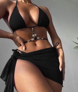 Набор бикини с надписью на заказ, 5 цветов, Бразильские Купальники из 3 предметов, прозрачный пляжный саронг - Product Image 5