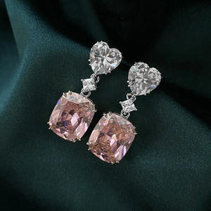 Pendientes de Cristal Mian Jana, Plata 925, Corazón de Cuarzo Rosa, Engaste de Garras, Joyería Romántica para Mujer, para Boda - Product Image 3