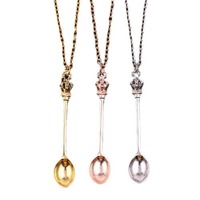 Collier unisexe classique royal Alice en forme de couronne, mini cuillère à thé, chaîne en bambou ornée de diamants, vente en gros transfrontalière