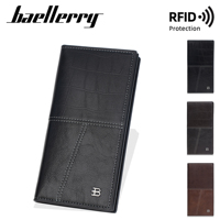 Baellerry dompet panjang kulit Pu dompet klip penyimpan kartu dompet Clutch posisi Multi kartu kapasitas besar untuk pria